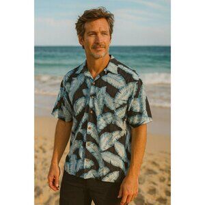 Vintage Cooke Streethonolulu Hawaiian Shirt Blue Black Medium EUC